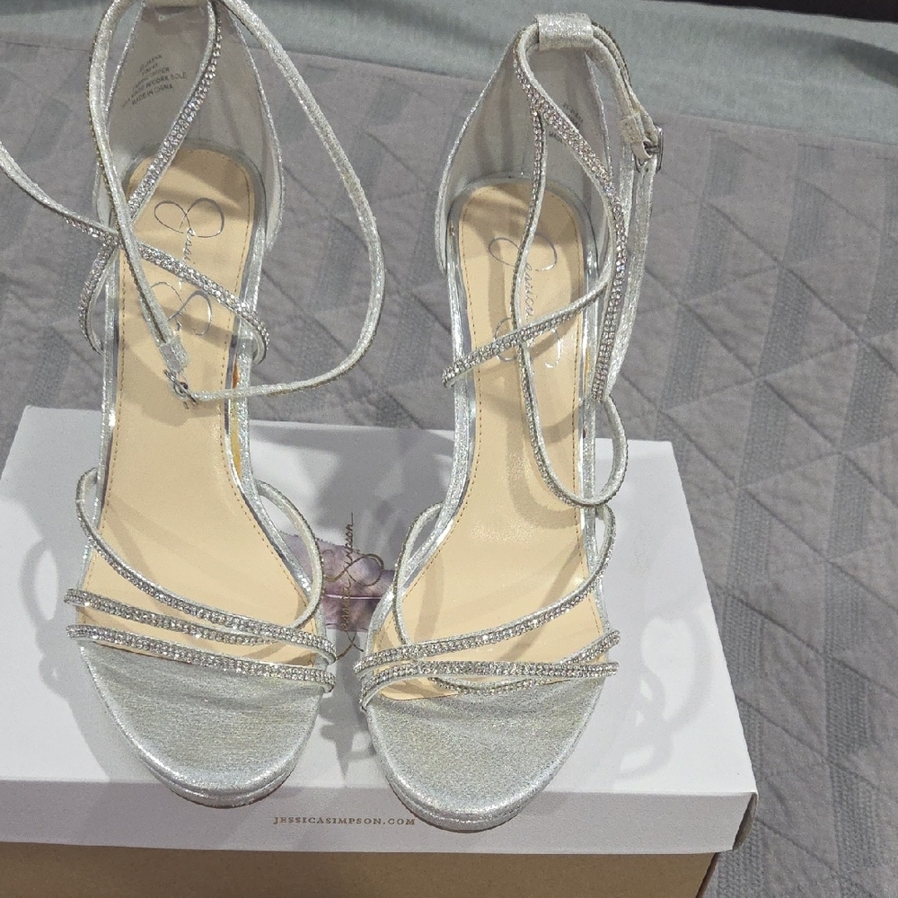 Jessica Simpson Silver Stiletto Heels with Dainty Straps